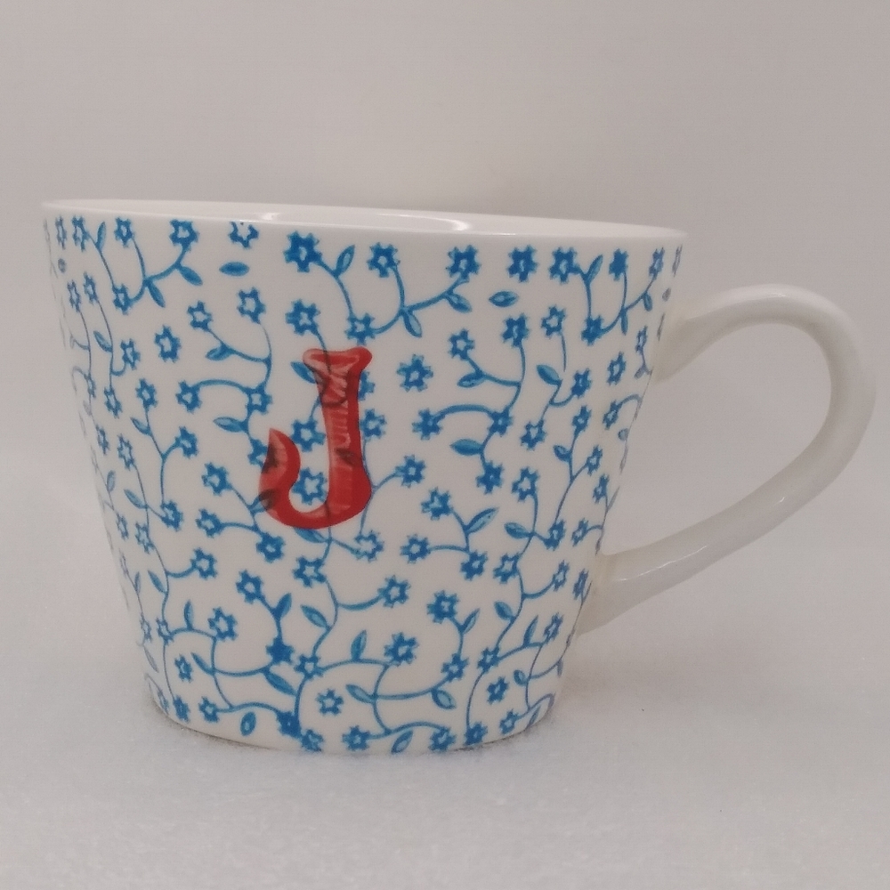 Print by Ciroa Initial Letter "J" MUG Monogram Floral 16 oz Cup
